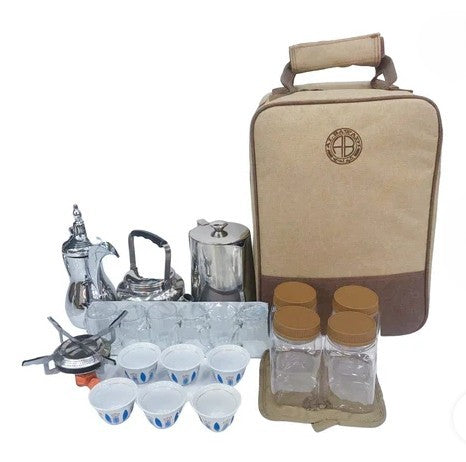 Portable Tea & Coffee Travel Bag Set – Compact Organizer for Outdoor Trips, Camping & Daily Use حقيبة شاي وقهوة محمولة – منظم مدمج للرحلات والتخييم والاستخدام اليومي