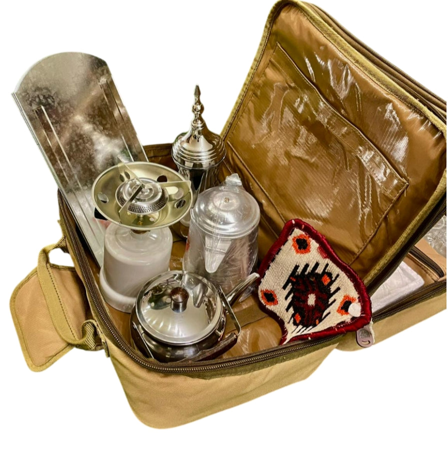 Portable Tea & Coffee Travel Bag Set – Compact Organizer for Outdoor Trips, Camping & Daily Use حقيبة شاي وقهوة محمولة – منظم مدمج للرحلات والتخييم والاستخدام اليومي