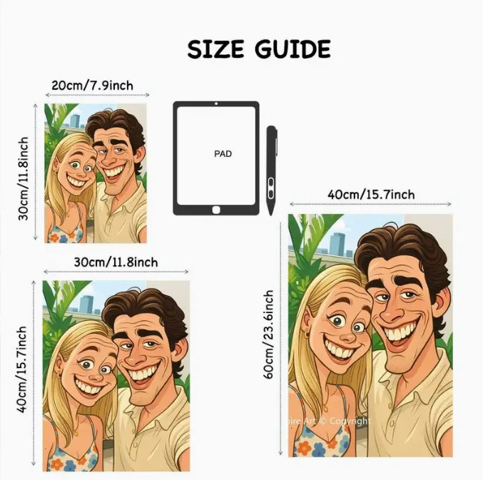 Custom Photo to Cartoon Portrait – Personalized Family & Friends Gift, Framed or Unframed, Modern Wall Art for Home & Office لوحة كرتونية مخصصة من صورتك – هدية شخصية للعائلة والأصدقاء، مؤطرة أو بدون إطار، عمل فني عصري للمنزل والمكتب