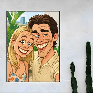 Custom Photo to Cartoon Portrait – Personalized Family & Friends Gift, Framed or Unframed, Modern Wall Art for Home & Office لوحة كرتونية مخصصة من صورتك – هدية شخصية للعائلة والأصدقاء، مؤطرة أو بدون إطار، عمل فني عصري للمنزل والمكتب