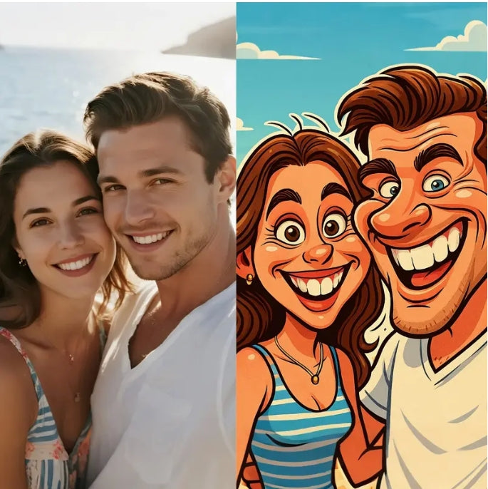 Custom Photo to Cartoon Portrait – Personalized Family & Friends Gift, Framed or Unframed, Modern Wall Art for Home & Office لوحة كرتونية مخصصة من صورتك – هدية شخصية للعائلة والأصدقاء، مؤطرة أو بدون إطار، عمل فني عصري للمنزل والمكتب