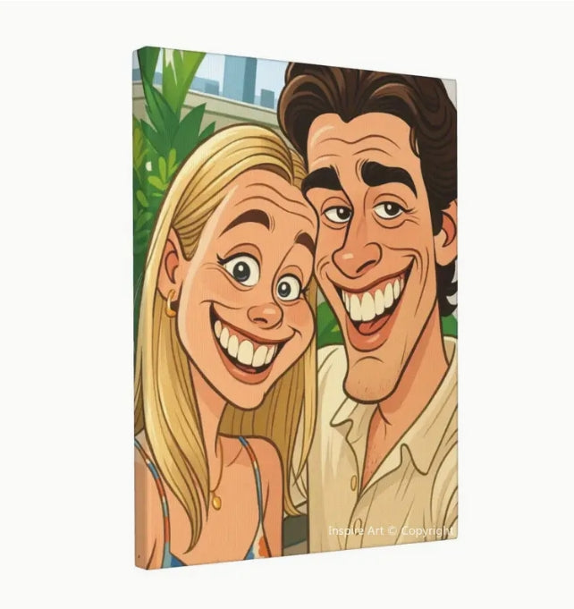 Custom Photo to Cartoon Portrait – Personalized Family & Friends Gift, Framed or Unframed, Modern Wall Art for Home & Office لوحة كرتونية مخصصة من صورتك – هدية شخصية للعائلة والأصدقاء، مؤطرة أو بدون إطار، عمل فني عصري للمنزل والمكتب