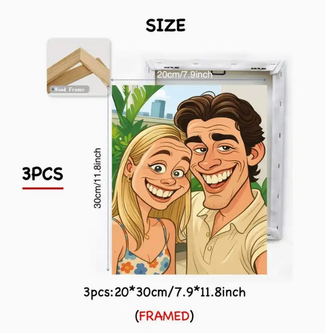 Custom Photo to Cartoon Portrait – Personalized Family & Friends Gift, Framed or Unframed, Modern Wall Art for Home & Office لوحة كرتونية مخصصة من صورتك – هدية شخصية للعائلة والأصدقاء، مؤطرة أو بدون إطار، عمل فني عصري للمنزل والمكتب