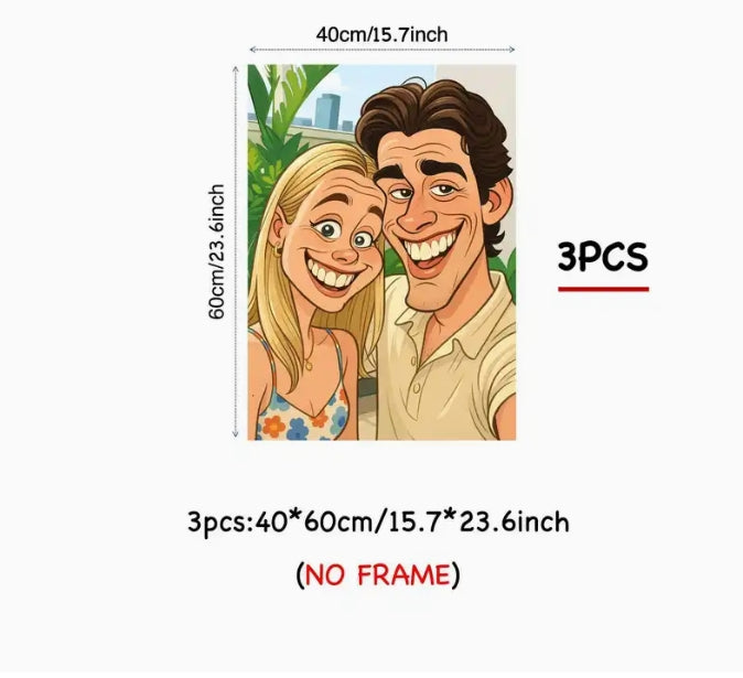 Custom Photo to Cartoon Portrait – Personalized Family & Friends Gift, Framed or Unframed, Modern Wall Art for Home & Office لوحة كرتونية مخصصة من صورتك – هدية شخصية للعائلة والأصدقاء، مؤطرة أو بدون إطار، عمل فني عصري للمنزل والمكتب