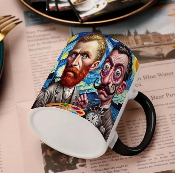 Van Gogh & Dali Funny Art Mug, 11oz Ceramic Coffee Cup, Unique Gift for Art Lovers كوب فان جوخ ودالي الفني, كوب قهوة سيراميك 11 أونصة، هدية فريدة لعشاق الفن