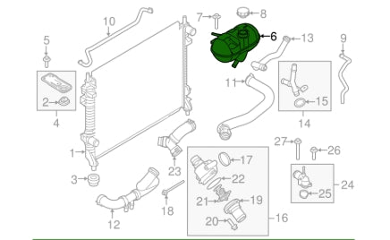 Used Ford Mustang 2015-2023 Coolant Expansion Tank –  خزان تمدد سائل التبريد مستعمل لفورد موستانج 2015–2023