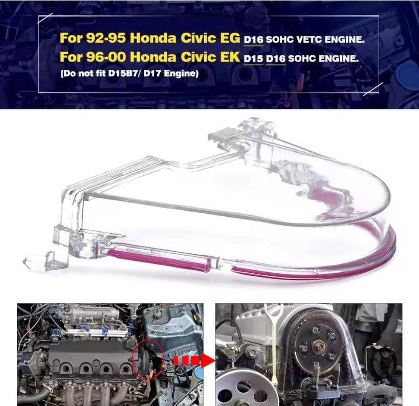 Alayjah, VR-Clear Timing Belt Cover for Honda Civic 96-00 EK EG D15 D16, Turbo Cam Pulley Protection | VR6337 غطاء شفاف لتوقيت سير الكام + بكرة كامة تيربو لهوندا سيفيك 1996-2000 EK EG D15 D16 – حماية عالية | VR6337