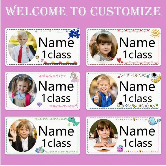 52/104pcs Customizable Cute Avatar Stickers, Personalize Name & Text, 4cm Rectangular Stickers for Planners, Cups, DIY Decorations  52/104 قطعة من الملصقات الشخصية للصور الرمزية, تخصيص الاسم والنص، ملصقات مستطيلة 4 سم للتخطيط، الأكواب، وزينة DIY