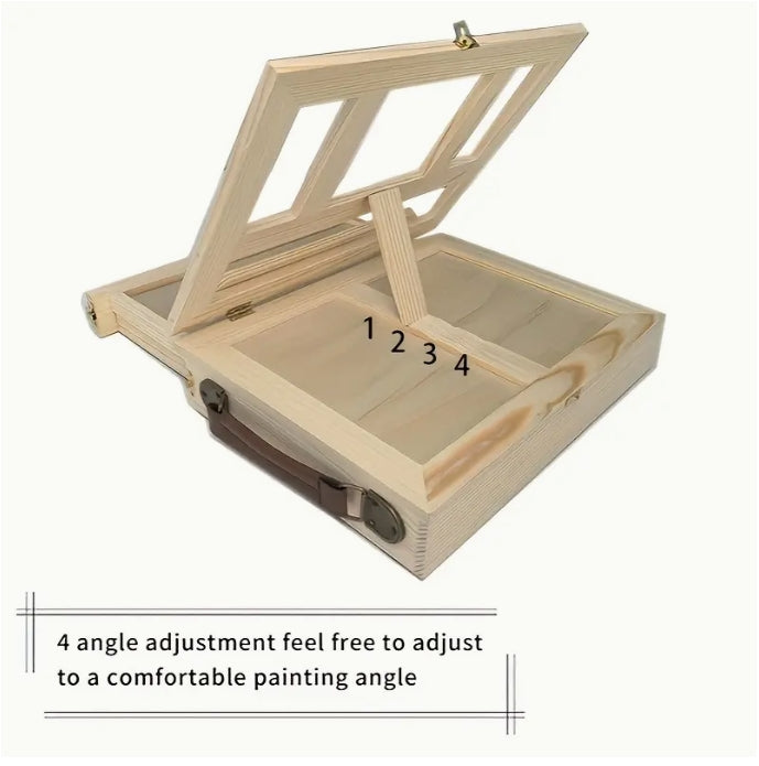 Portable Wooden Desktop Easel Set, Adjustable Canvas Holder with Paintbrushes for Adult Artists  حامل قابل للتعديل مع فراشي رسم للفنانين الكبار