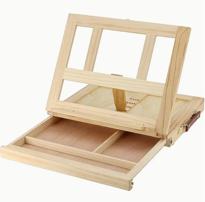 Portable Wooden Desktop Easel Set, Adjustable Canvas Holder with Paintbrushes for Adult Artists  حامل قابل للتعديل مع فراشي رسم للفنانين الكبار