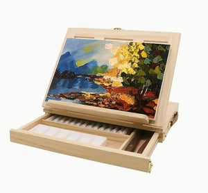 Portable Wooden Desktop Easel Set, Adjustable Canvas Holder with Paintbrushes for Adult Artists  حامل قابل للتعديل مع فراشي رسم للفنانين الكبار
