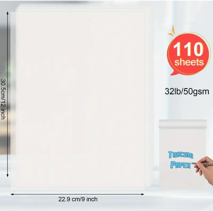 Joyberg Tracing Paper Pad, 110 Sheets, 22.86x30.48 cm, Transparent & Flexible Paper for Sketching, Drafting & Overlay Artwork دفتر ورق شفاف جويبيرج, 110 ورقة، 22.86×30.48 سم، ورق عالي الشفافية ومرن للرسم التخطيطي والتصاميم والرسومات التراكبية