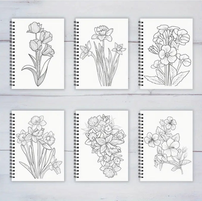 Adult Flower Coloring Book, 22 Floral Designs, Relaxation & Creativity, Spiral Bound, High-Quality Pages كتاب تلوين للكبار, 22 تصميم زهري، للاسترخاء والإبداع، تجليد حلزوني، صفحات عالية الجودة
