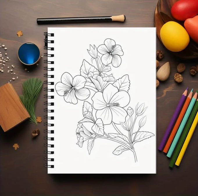 Adult Flower Coloring Book, 22 Floral Designs, Relaxation & Creativity, Spiral Bound, High-Quality Pages كتاب تلوين للكبار, 22 تصميم زهري، للاسترخاء والإبداع، تجليد حلزوني، صفحات عالية الجودة