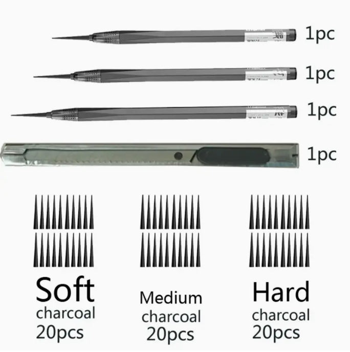 Sketch Set Drawing Charcoal Pen, No Sharpening Needed, Professional Art Tool for Artists & Art Enthusiasts طقم أقلام الفحم للرسم, بدون حاجة للشحذ، أداة فنية احترافية للفنانين والهواة