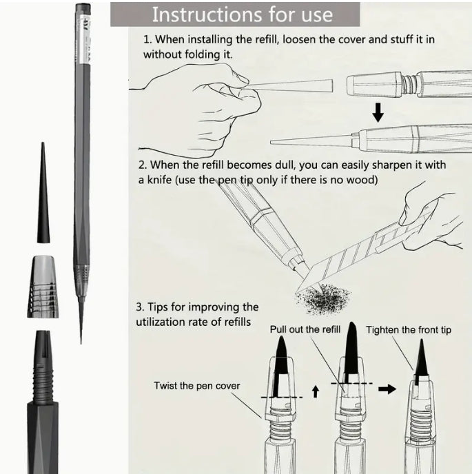 Sketch Set Drawing Charcoal Pen, No Sharpening Needed, Professional Art Tool for Artists & Art Enthusiasts طقم أقلام الفحم للرسم, بدون حاجة للشحذ، أداة فنية احترافية للفنانين والهواة