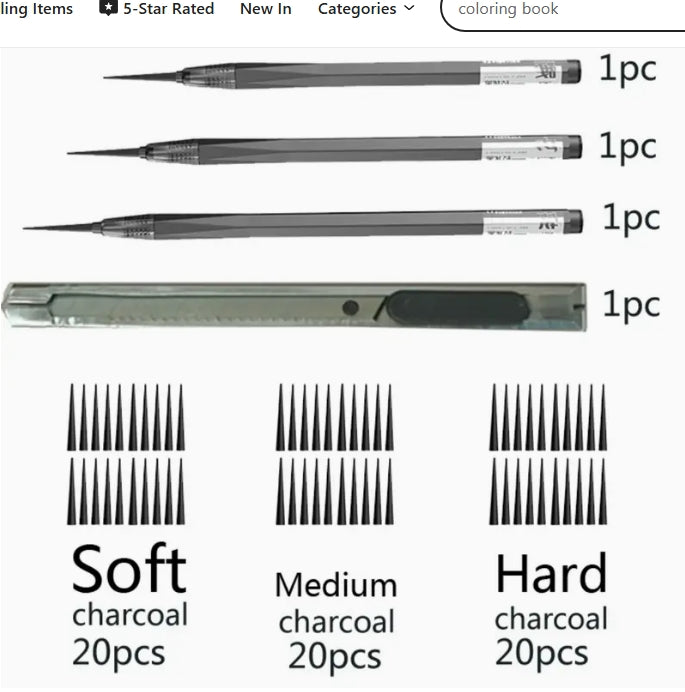 Sketch Set Drawing Charcoal Pen, No Sharpening Needed, Professional Art Tool for Artists & Art Enthusiasts طقم أقلام الفحم للرسم, بدون حاجة للشحذ، أداة فنية احترافية للفنانين والهواة