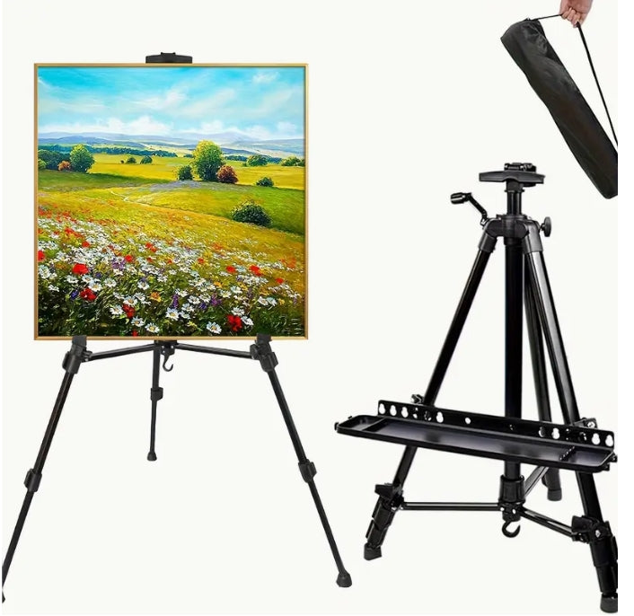 Adjustable Metal Easel, Portable 3-Leg Stand for Canvas & Tabletop Painting, 55.88–154.94 cm, Carry Bag Included حامل رسم معدني قابل للتعديل, قاعدة ثلاثية الأرجل للرسم على اللوحات والطاولات، 55.88–154.94 سم، مع حقيبة حمل