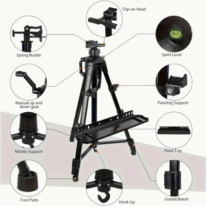 Adjustable Metal Easel, Portable 3-Leg Stand for Canvas & Tabletop Painting, 55.88–154.94 cm, Carry Bag Included حامل رسم معدني قابل للتعديل, قاعدة ثلاثية الأرجل للرسم على اللوحات والطاولات، 55.88–154.94 سم، مع حقيبة حمل