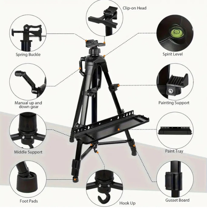 Adjustable Metal Easel, Portable 3-Leg Stand for Canvas & Tabletop Painting, 55.88–154.94 cm, Carry Bag Included حامل رسم معدني قابل للتعديل, قاعدة ثلاثية الأرجل للرسم على اللوحات والطاولات، 55.88–154.94 سم، مع حقيبة حمل