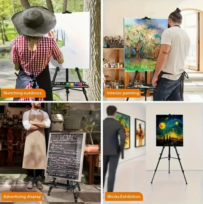 Adjustable Metal Easel, Portable 3-Leg Stand for Canvas & Tabletop Painting, 55.88–154.94 cm, Carry Bag Included حامل رسم معدني قابل للتعديل, قاعدة ثلاثية الأرجل للرسم على اللوحات والطاولات، 55.88–154.94 سم، مع حقيبة حمل