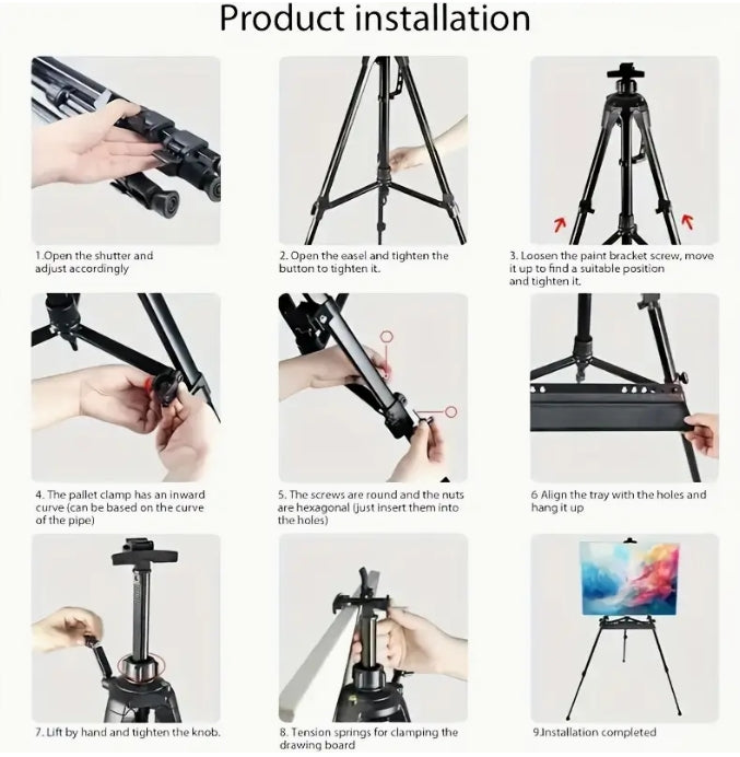 Adjustable Metal Easel, Portable 3-Leg Stand for Canvas & Tabletop Painting, 55.88–154.94 cm, Carry Bag Included حامل رسم معدني قابل للتعديل, قاعدة ثلاثية الأرجل للرسم على اللوحات والطاولات، 55.88–154.94 سم، مع حقيبة حمل