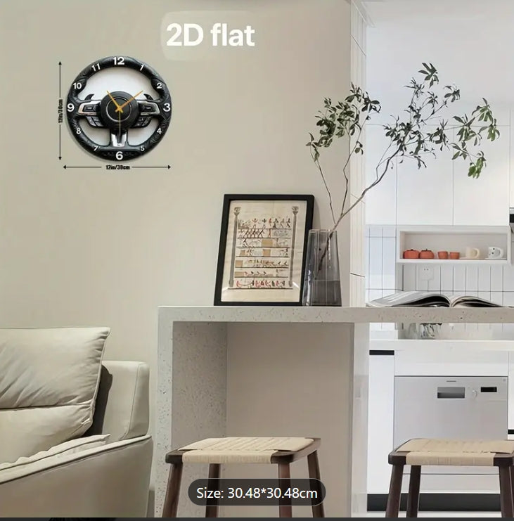 Alayjah, Car Wheel Hub Wall Clock,1 pc, Silent Round Glass Clock, Car-Themed Decor & Gift ساعة حائط بتصميم جنط سيارة من, زجاجية دائرية بصوت صامت، ديكور وهديّة لمحبي السيارات