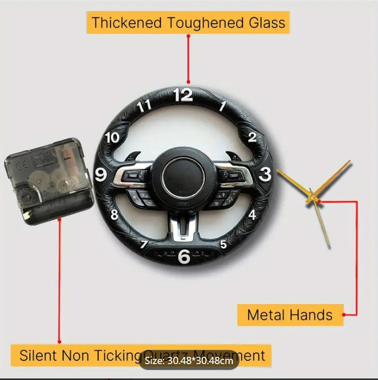 Alayjah, Car Wheel Hub Wall Clock,1 pc, Silent Round Glass Clock, Car-Themed Decor & Gift ساعة حائط بتصميم جنط سيارة من, زجاجية دائرية بصوت صامت، ديكور وهديّة لمحبي السيارات