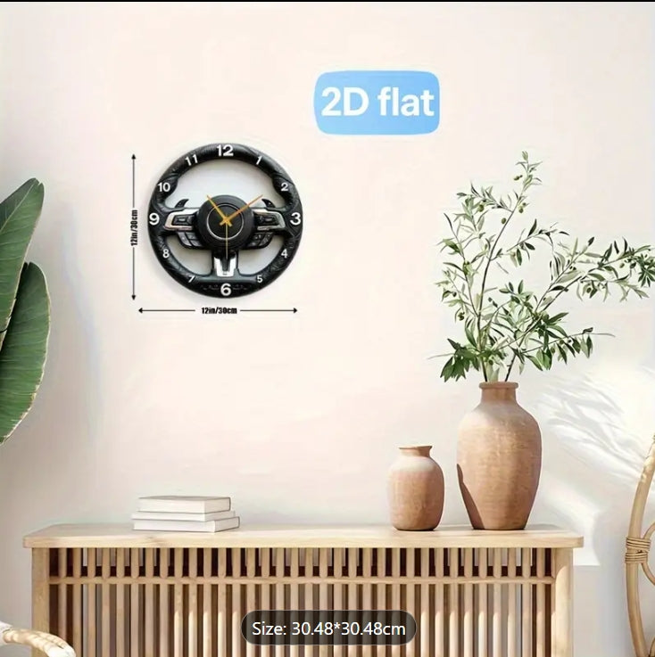 Alayjah, Car Wheel Hub Wall Clock,1 pc, Silent Round Glass Clock, Car-Themed Decor & Gift ساعة حائط بتصميم جنط سيارة من, زجاجية دائرية بصوت صامت، ديكور وهديّة لمحبي السيارات