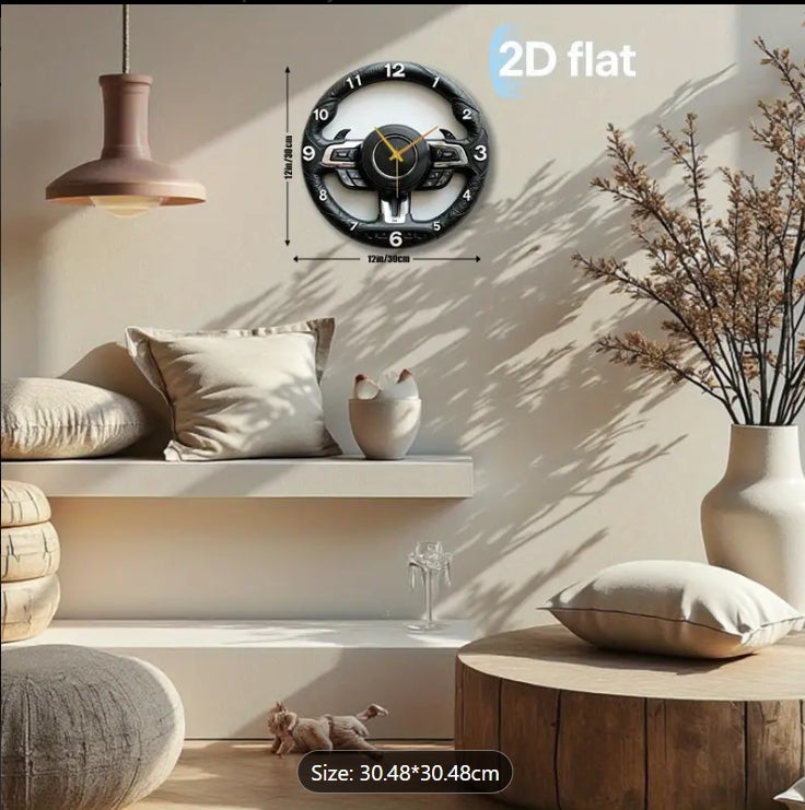 Alayjah, Car Wheel Hub Wall Clock,1 pc, Silent Round Glass Clock, Car-Themed Decor & Gift ساعة حائط بتصميم جنط سيارة من, زجاجية دائرية بصوت صامت، ديكور وهديّة لمحبي السيارات
