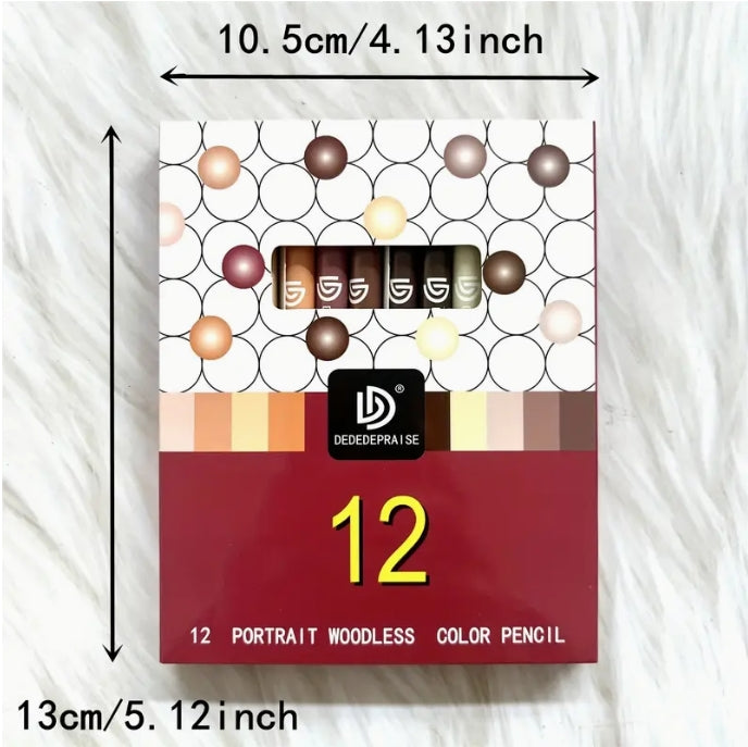 DEDEDEPRAISE 12 Woodless Color Pencils, Pre-Sharpened, Vibrant Colors for Portrait & Animal Art أقلام تلوين خشبية بدون غلاف 12, مدببة مسبقًا، ألوان زاهية للبورتريه والفن