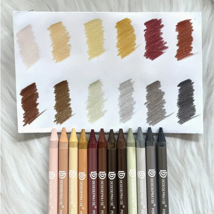 DEDEDEPRAISE 12 Woodless Color Pencils, Pre-Sharpened, Vibrant Colors for Portrait & Animal Art أقلام تلوين خشبية بدون غلاف 12, مدببة مسبقًا، ألوان زاهية للبورتريه والفن