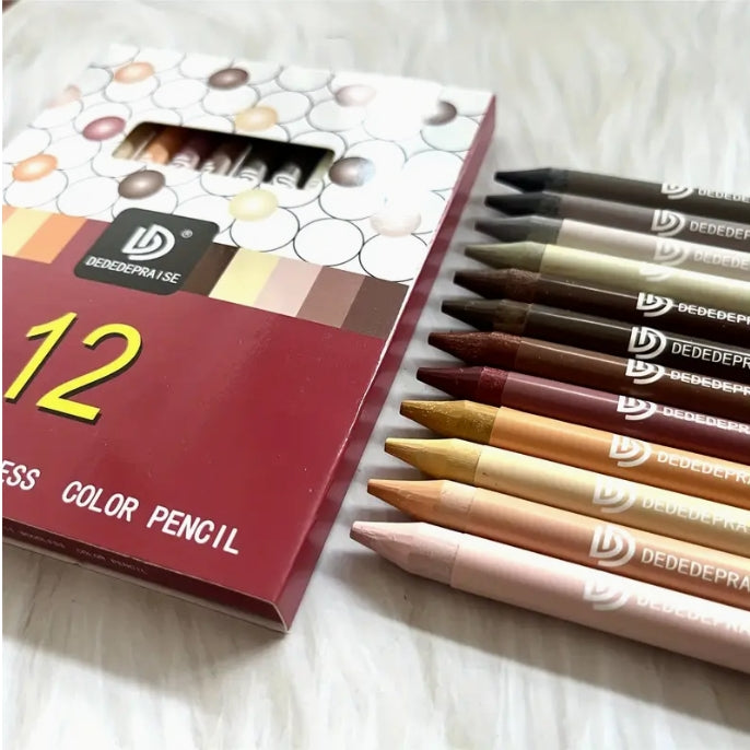 DEDEDEPRAISE 12 Woodless Color Pencils, Pre-Sharpened, Vibrant Colors for Portrait & Animal Art أقلام تلوين خشبية بدون غلاف 12, مدببة مسبقًا، ألوان زاهية للبورتريه والفن