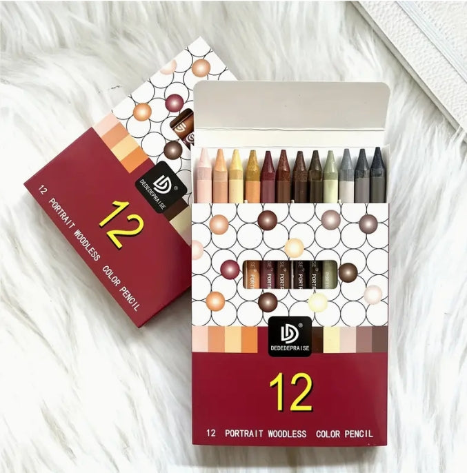 DEDEDEPRAISE 12 Woodless Color Pencils, Pre-Sharpened, Vibrant Colors for Portrait & Animal Art أقلام تلوين خشبية بدون غلاف 12, مدببة مسبقًا، ألوان زاهية للبورتريه والفن