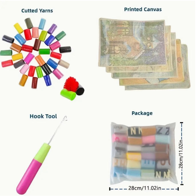 Butterfly & Floral Latch Hook Kit, 43x43cm DIY Pillow Cover, Vibrant Colors خياطة لاصقة بتصميم الفراشة والزهور, غطاء وسادة 43×43 سم، ألوان زاهية