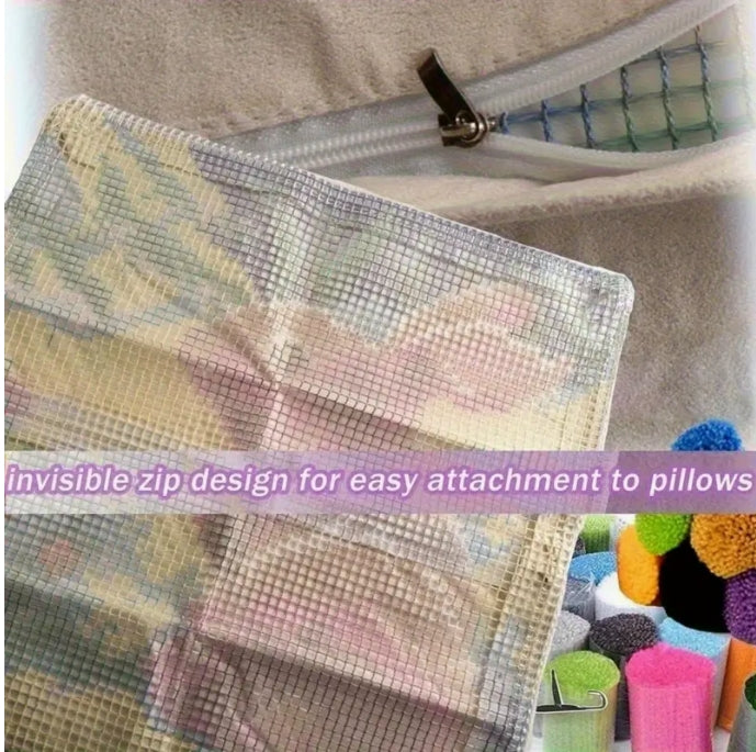 Butterfly & Floral Latch Hook Kit, 43x43cm DIY Pillow Cover, Vibrant Colors خياطة لاصقة بتصميم الفراشة والزهور, غطاء وسادة 43×43 سم، ألوان زاهية