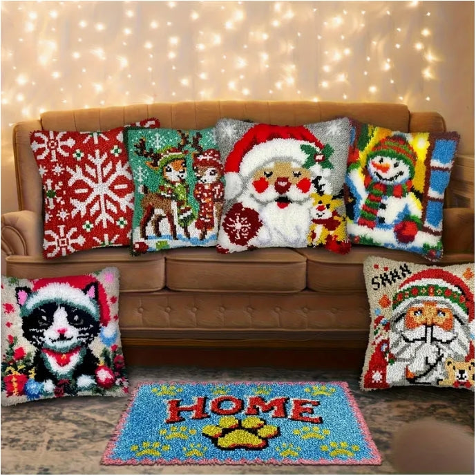 Butterfly & Floral Latch Hook Kit, 43x43cm DIY Pillow Cover, Vibrant Colors خياطة لاصقة بتصميم الفراشة والزهور, غطاء وسادة 43×43 سم، ألوان زاهية