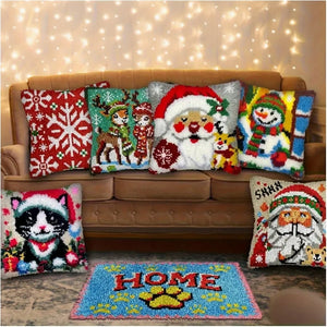 Butterfly & Floral Latch Hook Kit, 43x43cm DIY Pillow Cover, Vibrant Colors خياطة لاصقة بتصميم الفراشة والزهور, غطاء وسادة 43×43 سم، ألوان زاهية