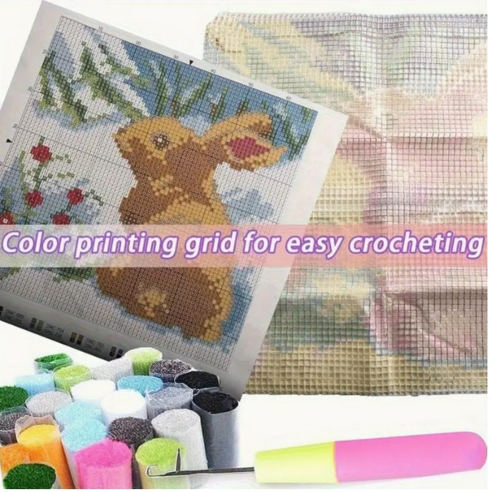 Butterfly & Floral Latch Hook Kit, 43x43cm DIY Pillow Cover, Vibrant Colors خياطة لاصقة بتصميم الفراشة والزهور, غطاء وسادة 43×43 سم، ألوان زاهية