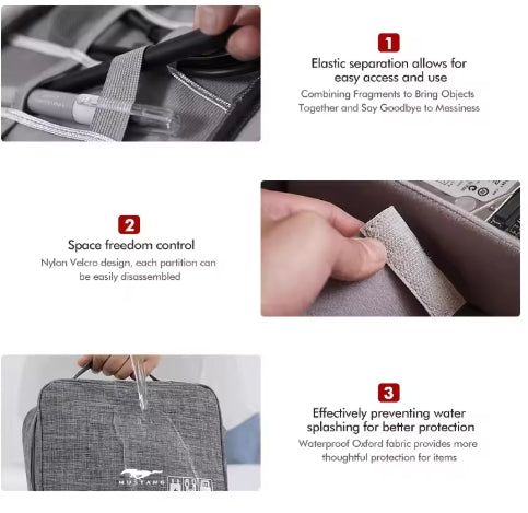 Waterproof Electronic Accessory Organizer Bag, Portable Storage for Ford Mustang, Fiesta, Kuga, Edge, Mondeo, Fusion, Explorer, GT حقيبة تخزين مضادة للماء للإكسسوارات الإلكترونية – منظم محمول لفورد موستانج، فييستا، كوجا، إيدج، مونديو، فيوجن، إكسبلورر، GT