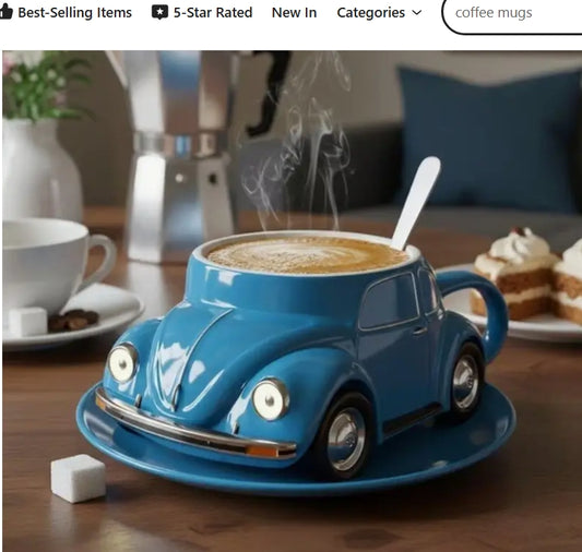 Car-Shaped Coffee Mug, Resin Shell, Stainless Steel Inside, Retro Style Gift for Car Lovers كوب قهوة على شكل سيارة, غلاف راتنج، داخل ستانلس ستيل، تصميم كلاسيكي، هدية لعشاق السيارات