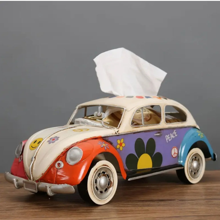 Retro Bus Tissue Box, Metal Car Design, Magnetic Closure, Home & Car Décor علبة مناديل حافلة كلاسيكية, تصميم معدني بلمسة رجعية، إغلاق مغناطيسي، ديكور للمنزل والسيارة