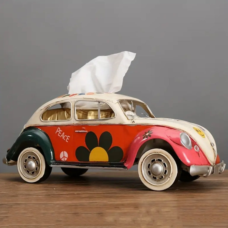 Retro Bus Tissue Box, Metal Car Design, Magnetic Closure, Home & Car Décor علبة مناديل حافلة كلاسيكية, تصميم معدني بلمسة رجعية، إغلاق مغناطيسي، ديكور للمنزل والسيارة