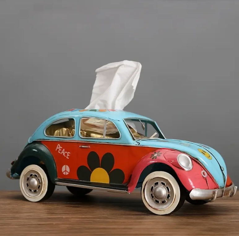 Retro Bus Tissue Box, Metal Car Design, Magnetic Closure, Home & Car Décor علبة مناديل حافلة كلاسيكية, تصميم معدني بلمسة رجعية، إغلاق مغناطيسي، ديكور للمنزل والسيارة