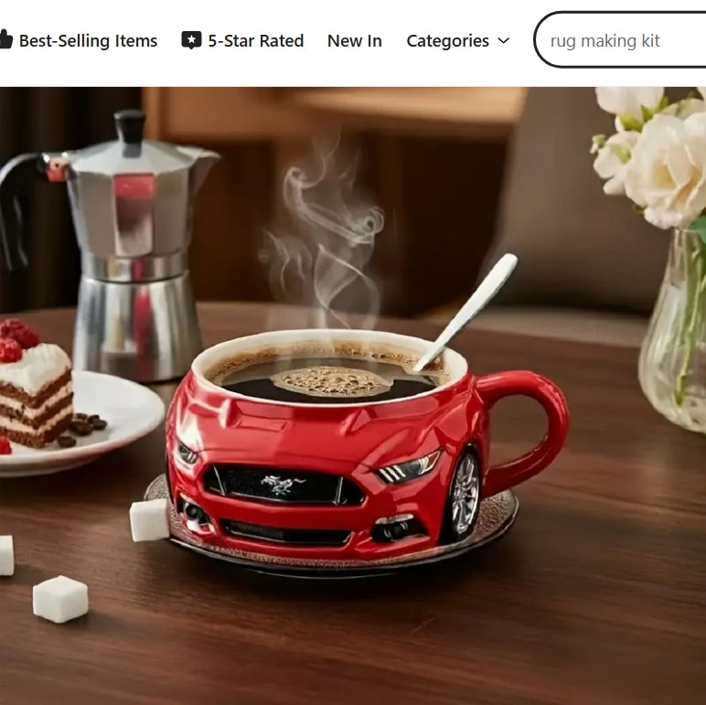 Handcrafted Car Shaped Coffee Mug,  كوب قهوة يدوي الصنع  تصميم رياضي