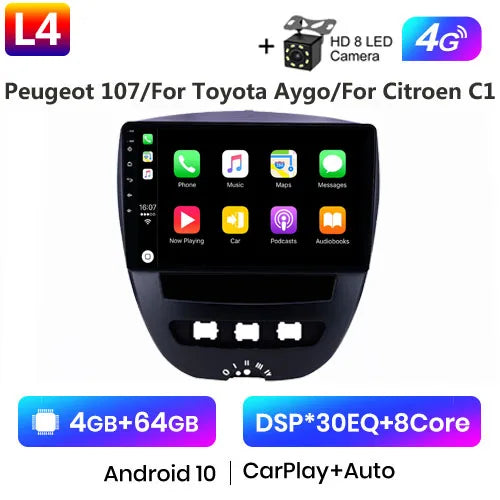 Android 10 2 Din Car Multimedia Player For Peugeot 107 Toyota Aygo Citroen C1 2005-2014 Head Unit Stereo GPS Navigation BT WIFI