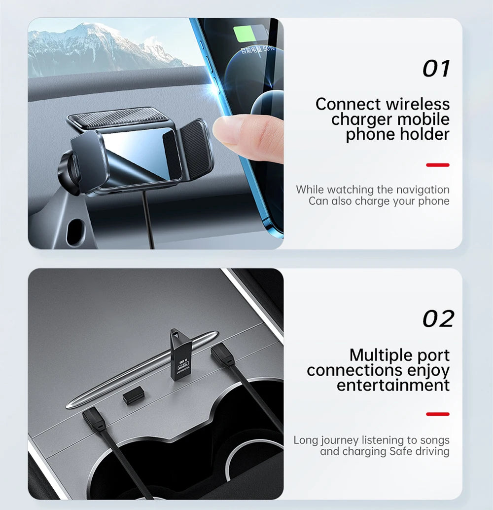 Tesla Model 3 Model Y 2022 2023 27W Quick Charger USB HUB شاحن للهاتف لتسلا موديل Y