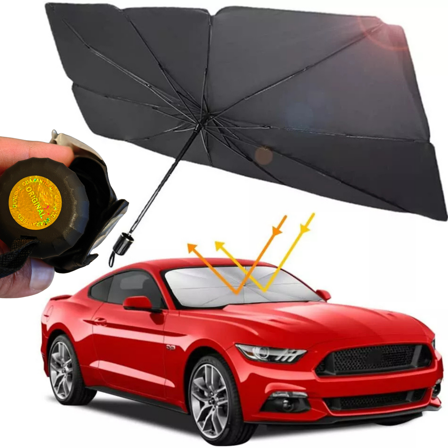 Car Windshield Sun Shade Umbrella, Foldable Front Window Sunshade Umbrella (140X80cm) شمسية مضلة للسيارة  والزجاج الامامي قابلة للطي تحمي من اشعة الشمس