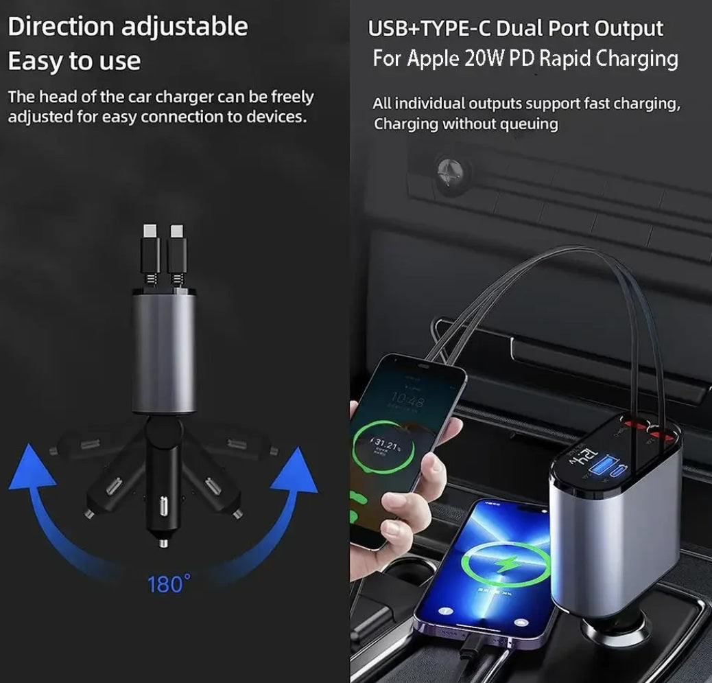 120w Retractable Charger USB Type C شاحن سريع مع اسلاك قابلة للسحب