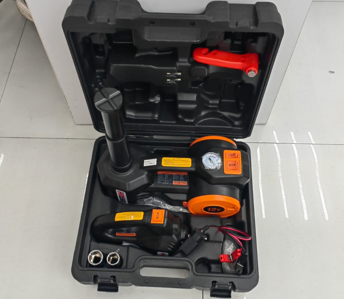 emergency kit wrench compressor jack عدة طوارى كمبرسر رافعة كهربائية ومفك براغي كهربائي  (اسعار خاصة للتجار special prices for seller)